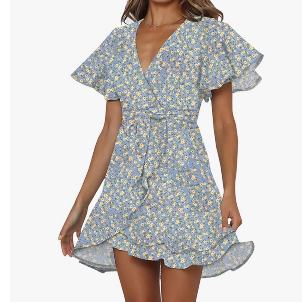 Floral Blue Wrap Dress